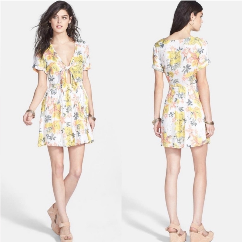 Free People Part Time Lover Tie Front Mini Dress Lily Combo size 6 F701Y012